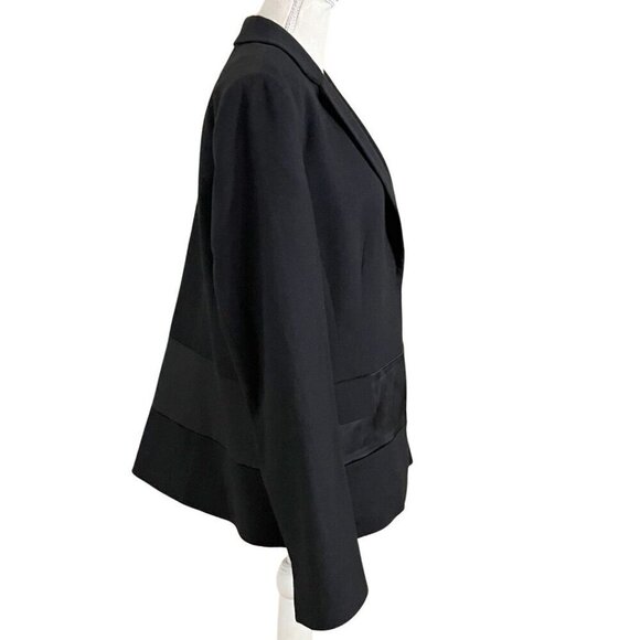 ST. EMILE BLACK WOOL CASHMERE BLEND SATIN STRIPE BLAZER - 12 - Picture 2 of 14